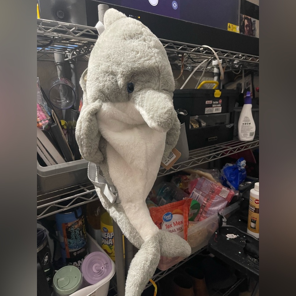 Gray and White Stuffed Dolphin Toy